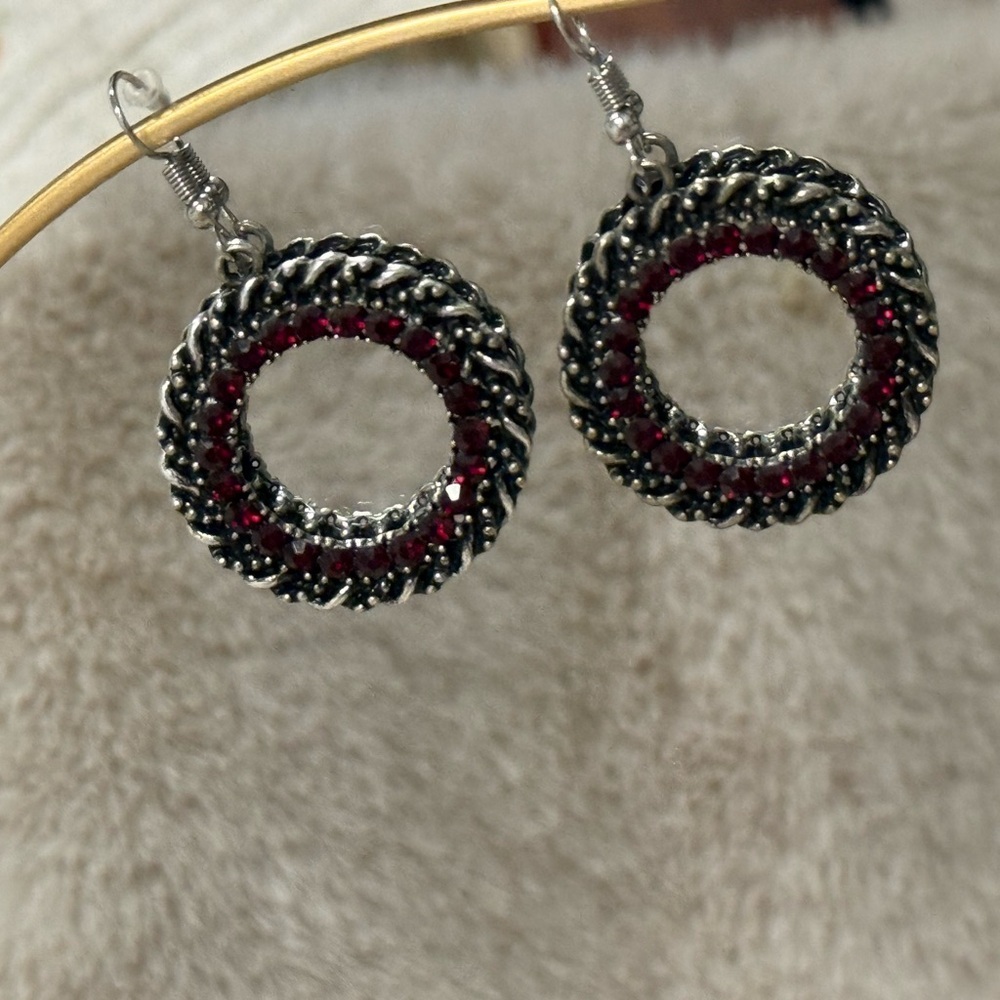 Paparazzi Elegant Silver and Red Hoop Earrings